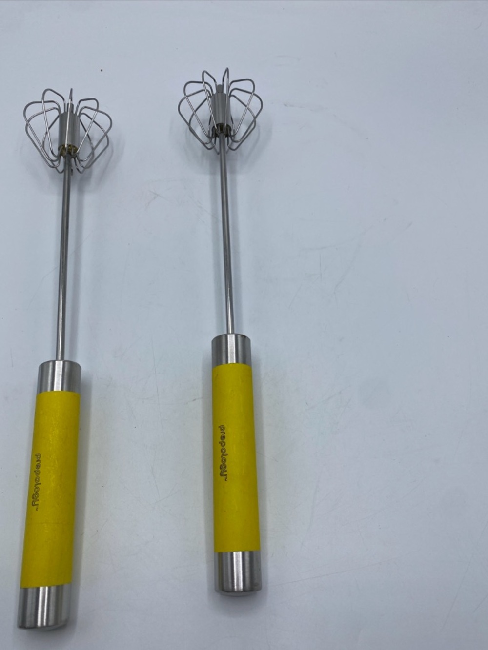 Prepology 2-Pack  Wire Push Whisks Hand Push 14” Yellow handle Kitchen Utensils